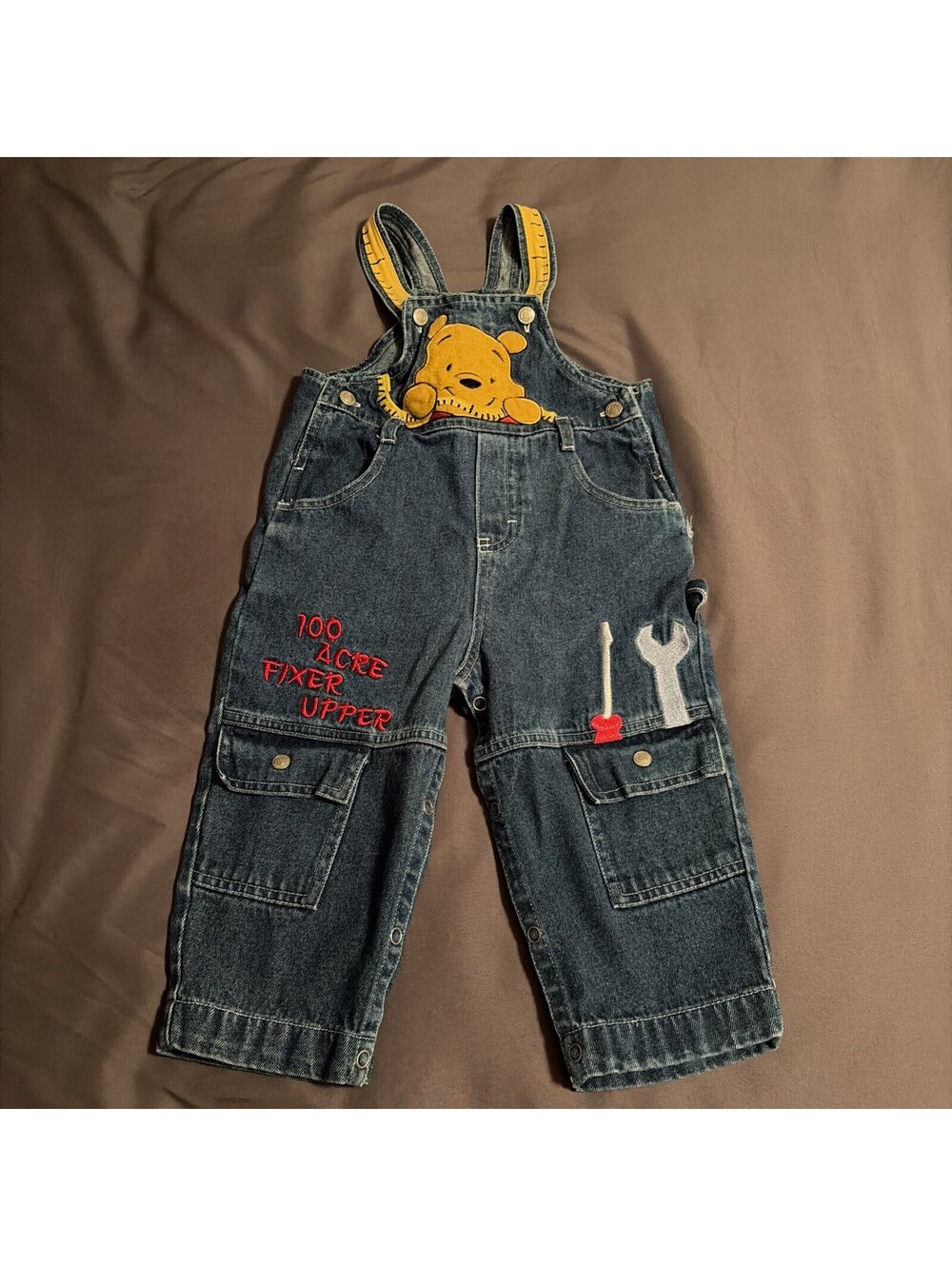 Vintage Winnie The Pooh Baby Overalls 100 Acre Collection Carpenter Denim 24M